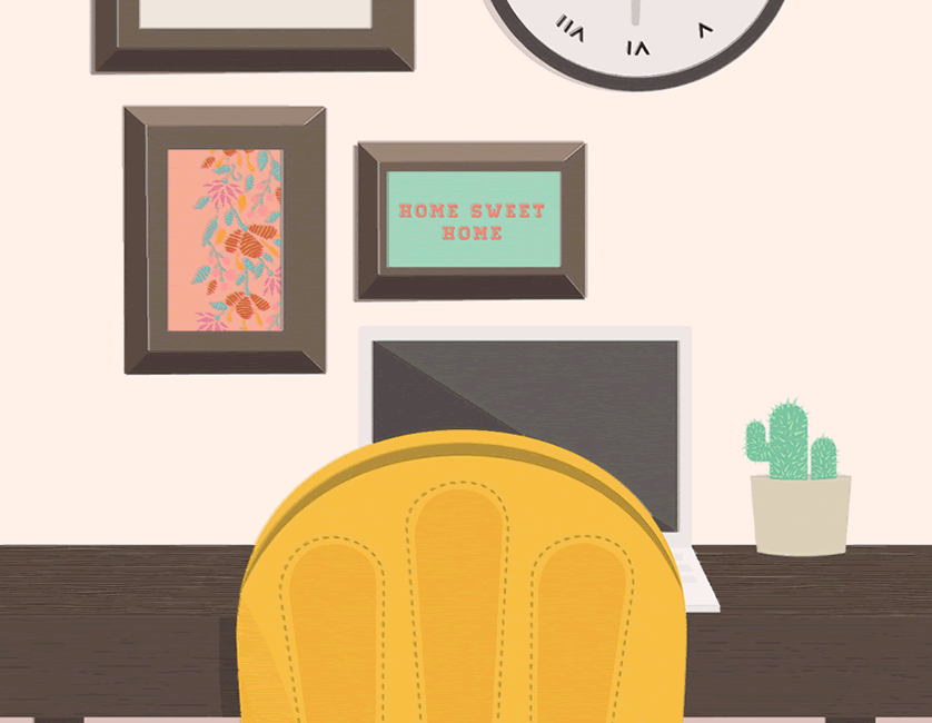 Home office with pictures on the walls