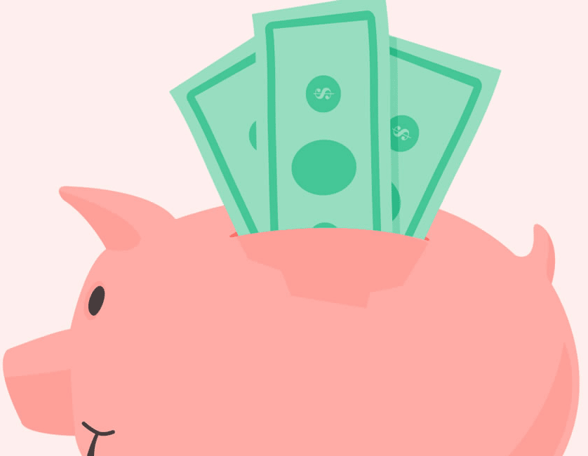 Piggy bank with money coming out